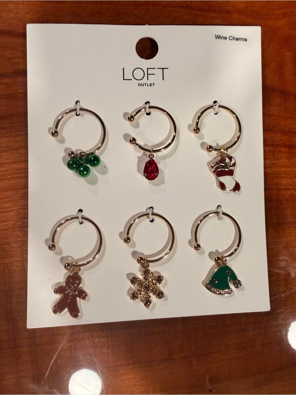 LOFT Holiday Wine Charms - Green, Red & Gold Set